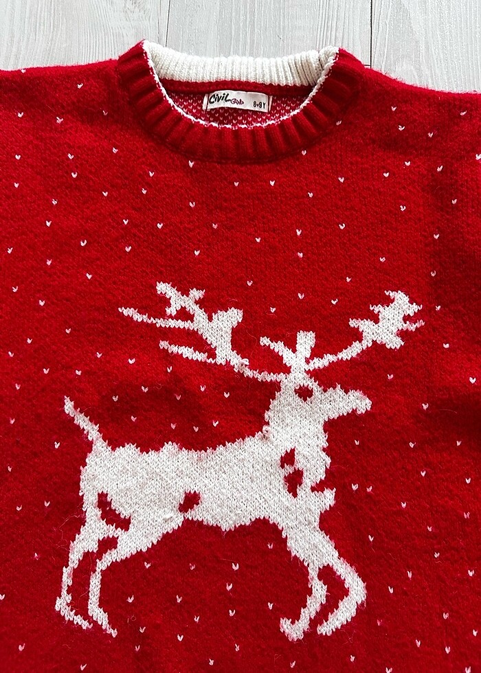 Geyik Desenli Kırmızı Kazak - Görsel 5