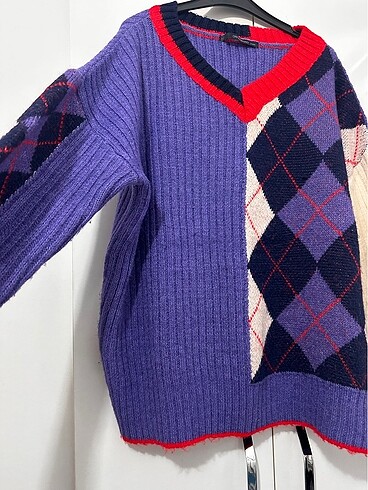 Baklava Dilim Bloklu Mor Kazak - Görsel 6