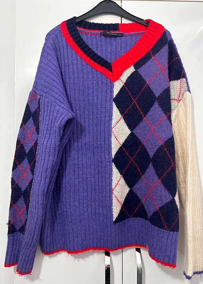 Baklava Dilim Bloklu Mor Kazak - Görsel 4