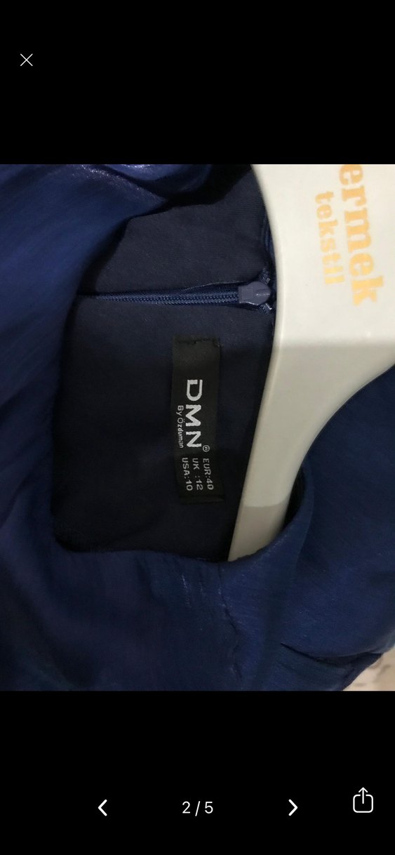 Mavi Drapeli Uzun Kollu Bohem Abiye Elbise - Görsel 4