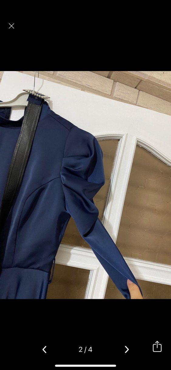 Lacivert Drapeli Kadın Uzun Elbise - Görsel 3