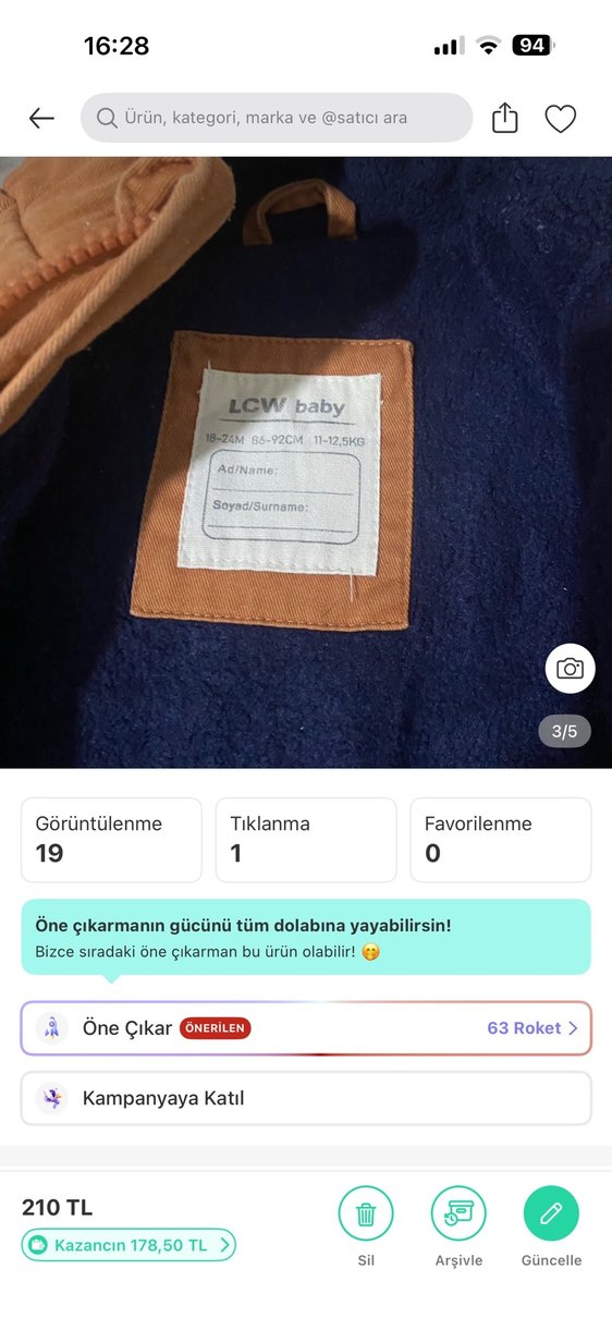 Düğmeli Kahverengi Erkek Çocuk Mont - Görsel 2