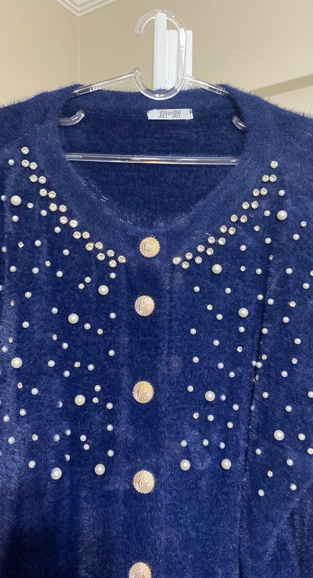 Mavi Düğmeli V Yaka Kadın Hırka - Görsel 2