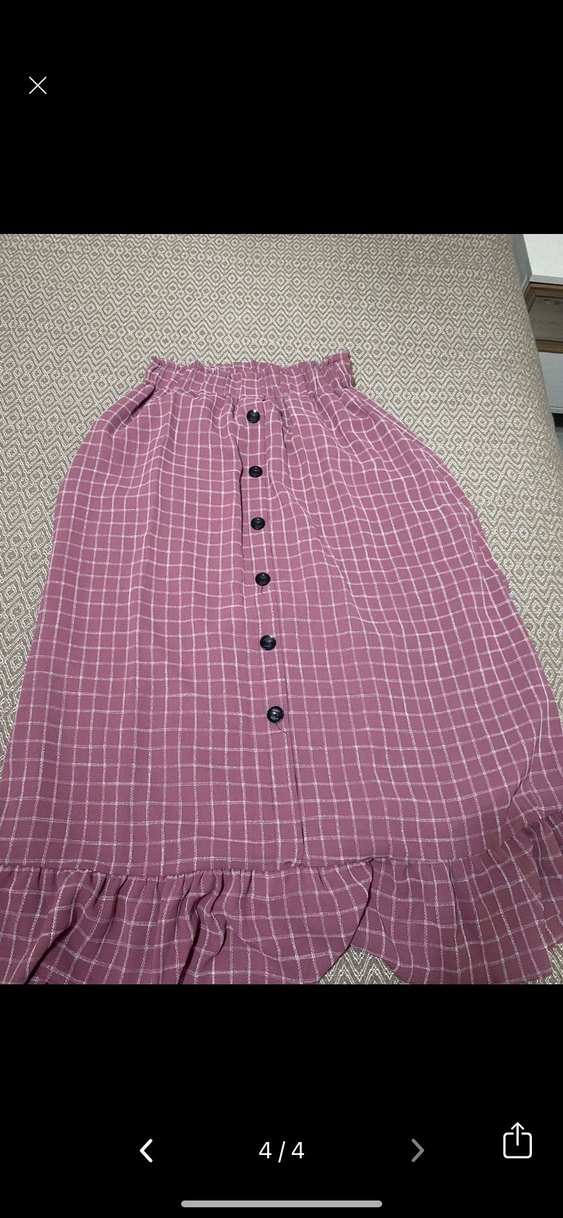 Pembe Nakışlı Midi Kadın Kumaş etek - Görsel 2