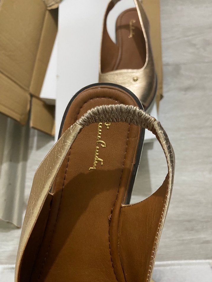 Altın Rengi Yılan Desenli Dolgu Topuklu Kadın Babet - Görsel 4