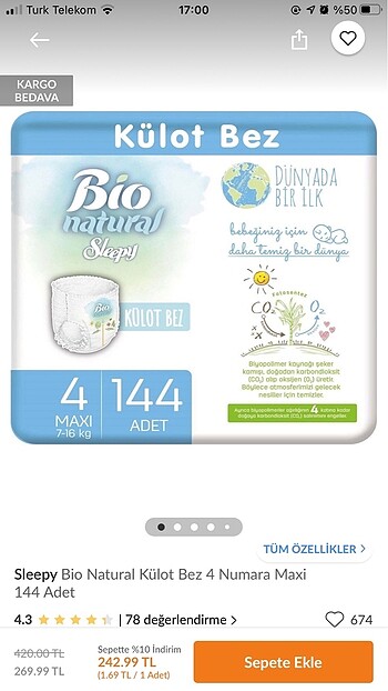 Sleepy bio naturel bez 6*24 144 adettir