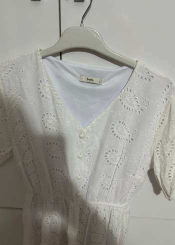 Pamuklu Dantelli Uzun Beyaz Fisto Elbise - Görsel 2