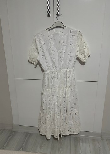 Pamuklu Dantelli Uzun Beyaz Fisto Elbise - Görsel 3