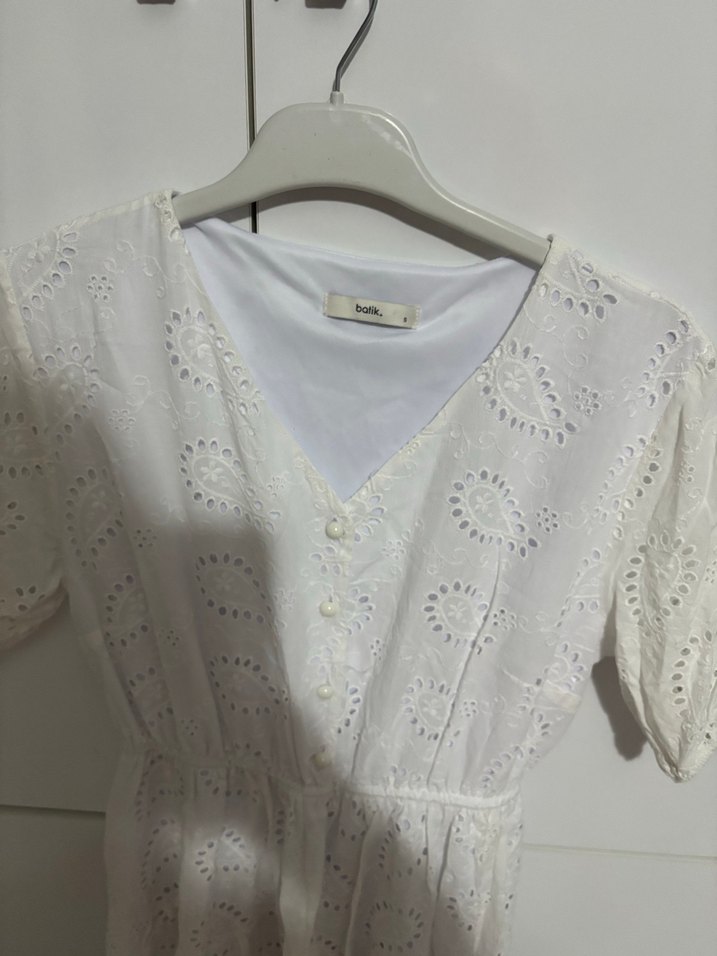 Pamuklu Dantelli Uzun Beyaz Fisto Elbise - Görsel 2