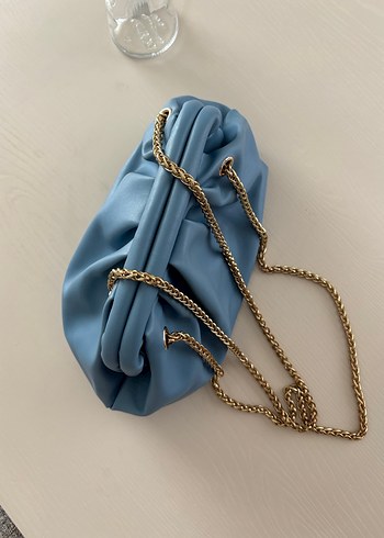 Zincir Detaylı Mavi Deri Kadın Çanta - Görsel 3