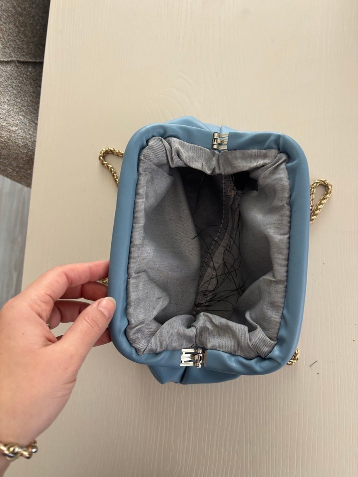 Zincir Detaylı Mavi Deri Kadın Çanta - Görsel 4