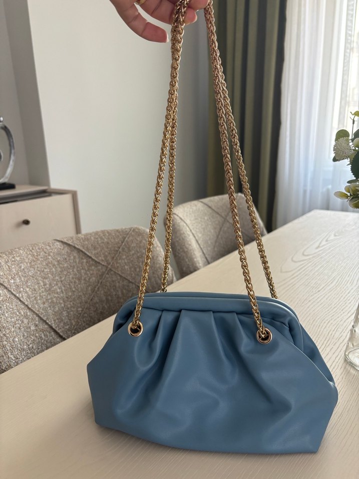 Zincir Detaylı Mavi Deri Kadın Çanta - Görsel 2