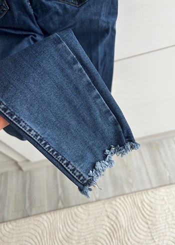 Düğmeli Yüksek Bel Kadın Mavi Jean - Görsel 3