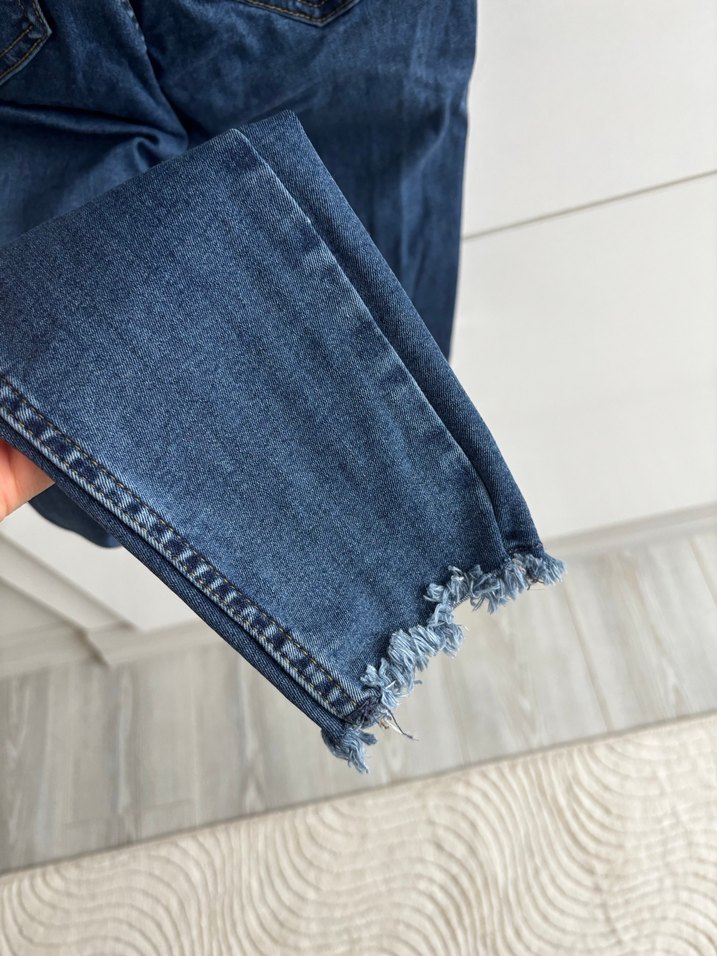 Düğmeli Yüksek Bel Kadın Mavi Jean - Görsel 3