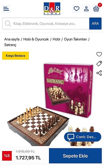  Beden Star VİP Satranç takımı