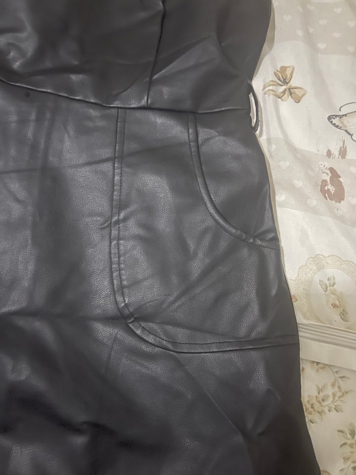 Siyah Deri Midi Elbise Kemerli - Görsel 3