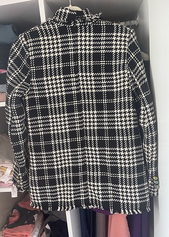 Düğmeli Siyah Beyaz Ekose Kadın Blazer - Görsel 3