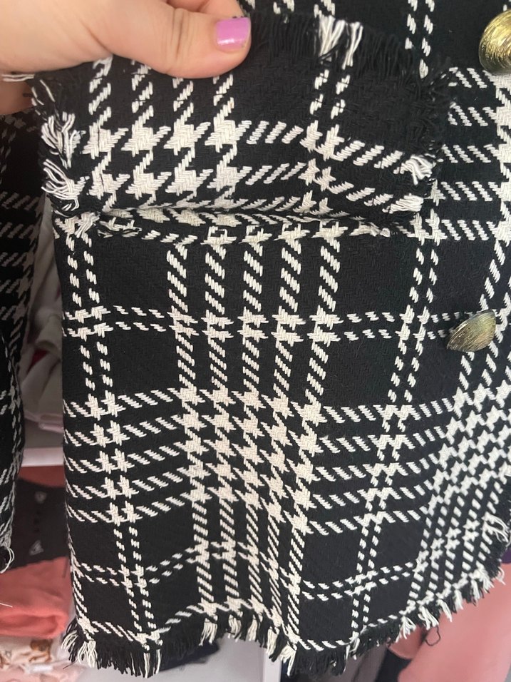 Düğmeli Siyah Beyaz Ekose Kadın Blazer - Görsel 2