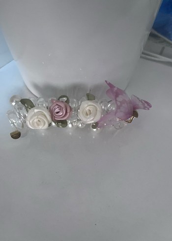 Pastel Beyaz Cam Çiçekli Kurdeleli Saç Aksesuarı