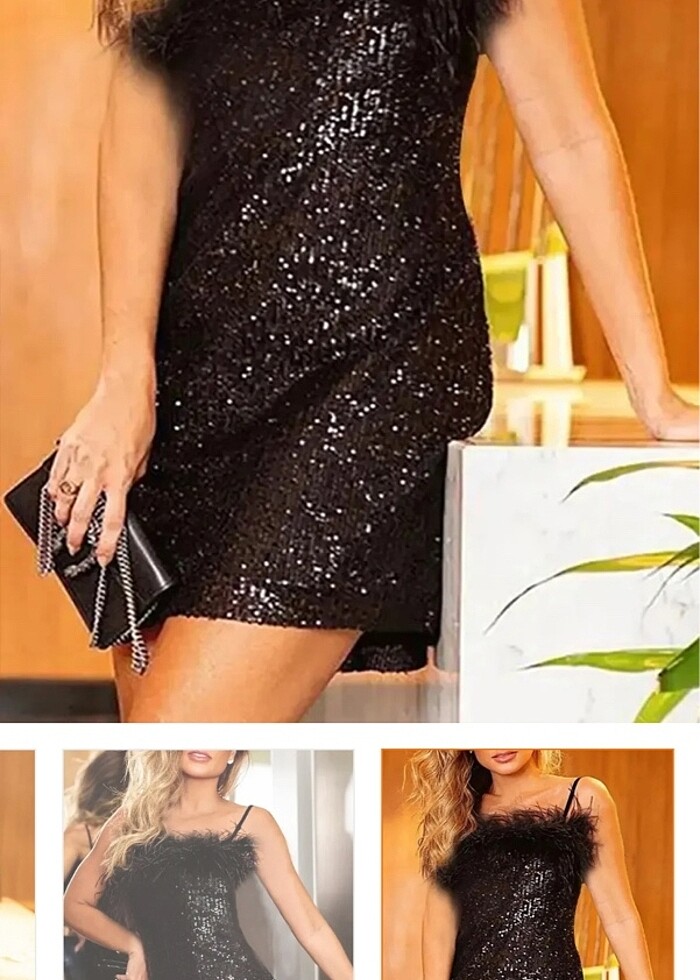 Siyah pullu kumaş abiye elbise(şuan fiyatı 1386) - Görsel 2