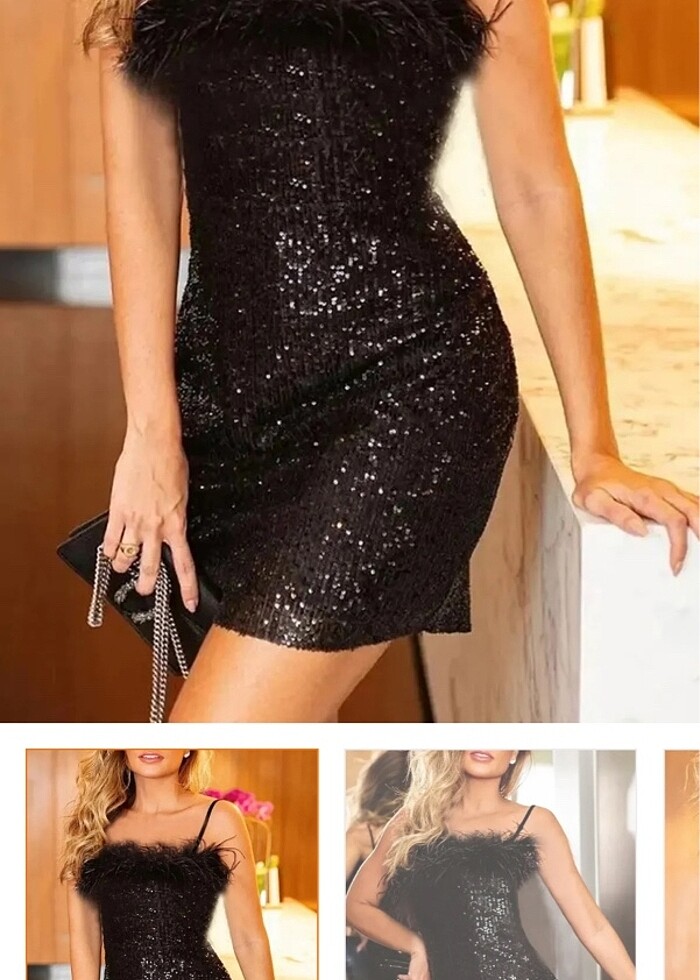 Siyah pullu kumaş abiye elbise(şuan fiyatı 1386) - Görsel 3