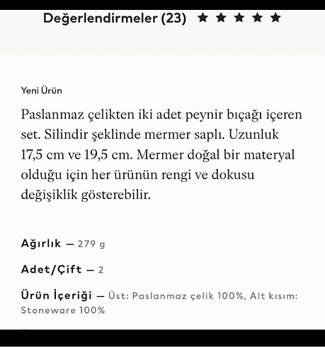  Beden beyaz Renk H&M peynir bıçağı