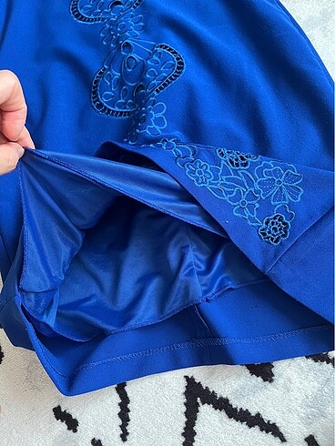 Lazer Kesim Mavi Elbise - Görsel 6