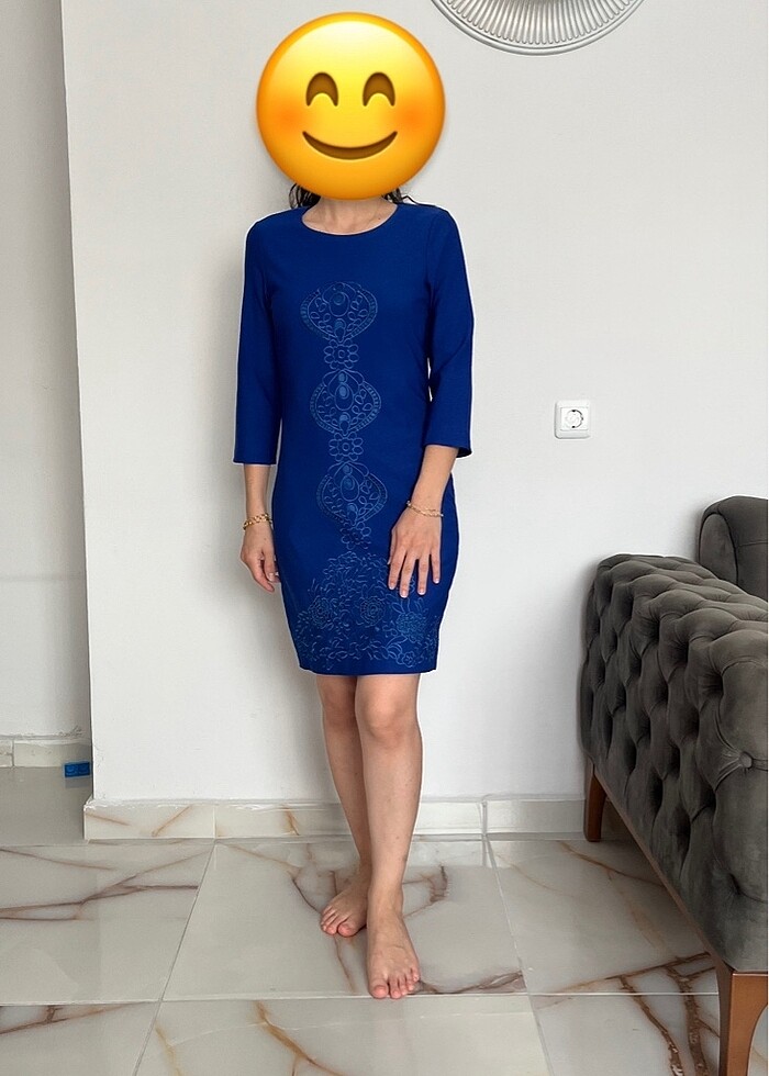 Lazer Kesim Mavi Elbise - Görsel 2