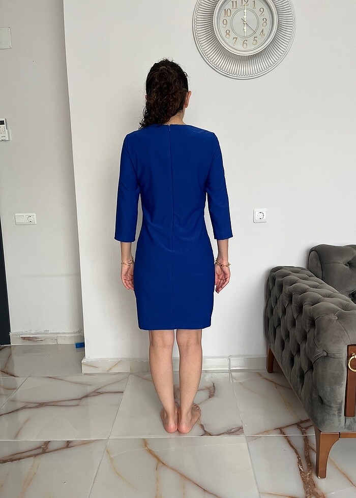 Lazer Kesim Mavi Elbise - Görsel 3