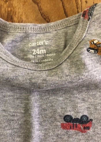 2 Yaş Beden Carters Gri Kısa Kollu Erkek Bebek Body