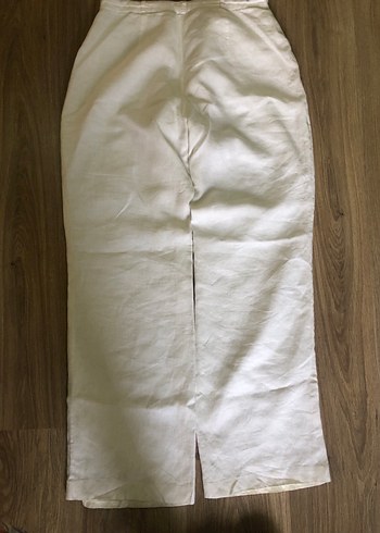 Kadın Beyaz Keten Kumaş Pantolon - Görsel 4