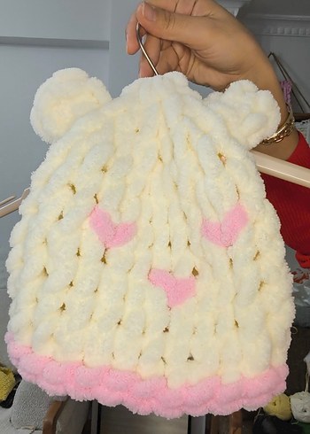 Kız Çocuk Beyaz Pembe Örgü Hırka - Görsel 4