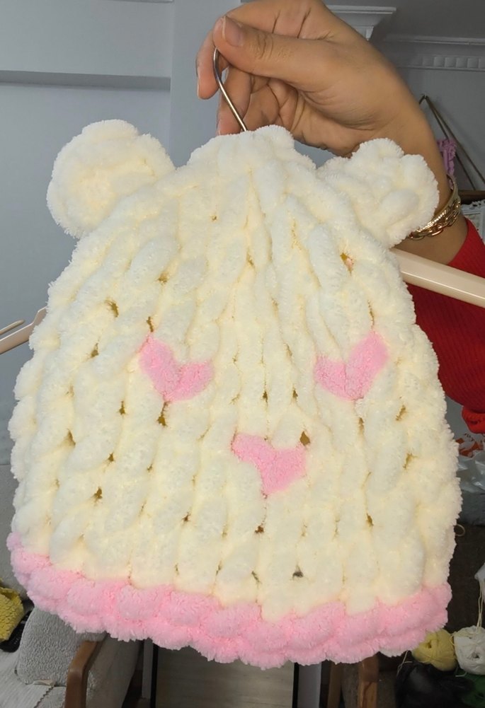 Kız Çocuk Beyaz Pembe Örgü Hırka - Görsel 4