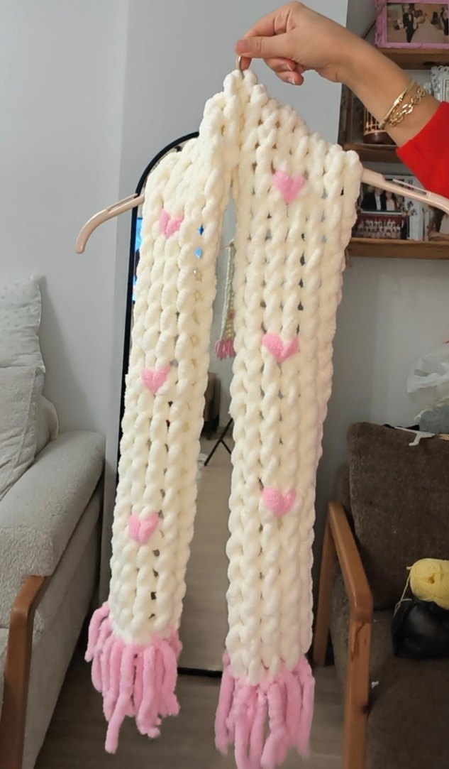 Kız Çocuk Beyaz Pembe Örgü Hırka - Görsel 5