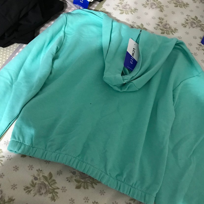 Turkuaz Kapüşonlu Baskılı Kedi Sweatshirt - Görsel 5