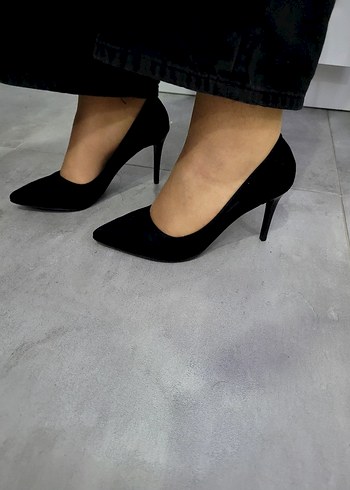 Siyah Süet Stiletto Kadın Topuklu - Görsel 2