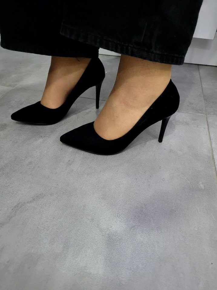 Siyah Süet Stiletto Kadın Topuklu - Görsel 2