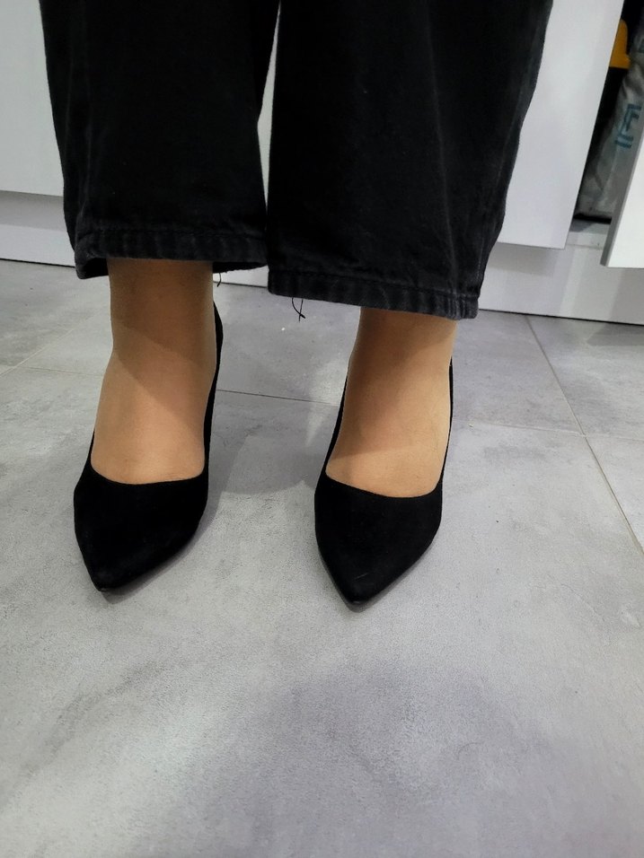 Siyah Süet Stiletto Kadın Topuklu - Görsel 3