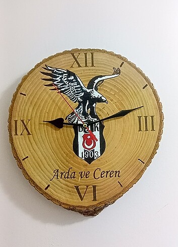 Kişiye Özel traftarlı doğal ağaç duvar saati 