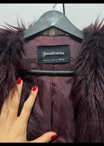 Stradivarius Bordo Kadın Suni Kürk Midi Ceket