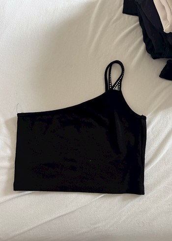 Siyah İnce Askılı Düz Crop Top