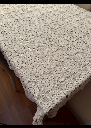 El İşçiliği Beyaz Dantel Masa Örtüsü - Görsel 2
