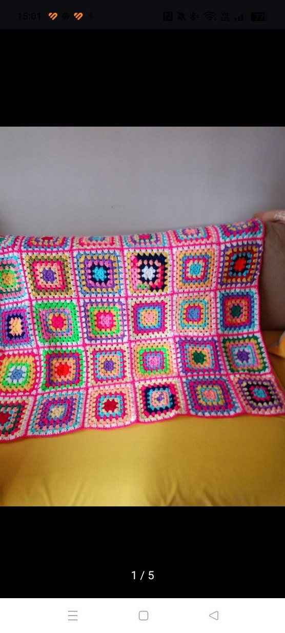 Renkli Desenli Örgü Battaniye - Görsel 4