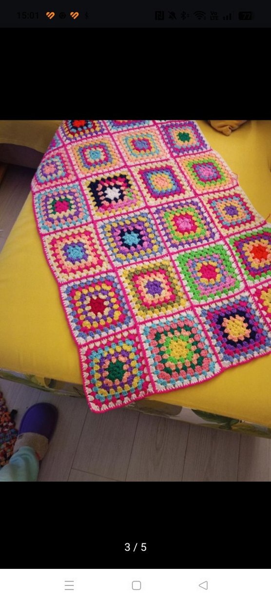 Renkli Desenli Örgü Battaniye - Görsel 2