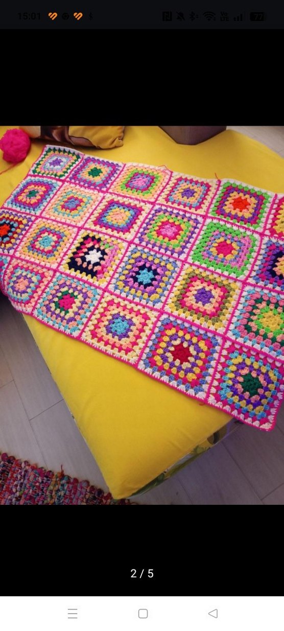 Renkli Desenli Örgü Battaniye - Görsel 3