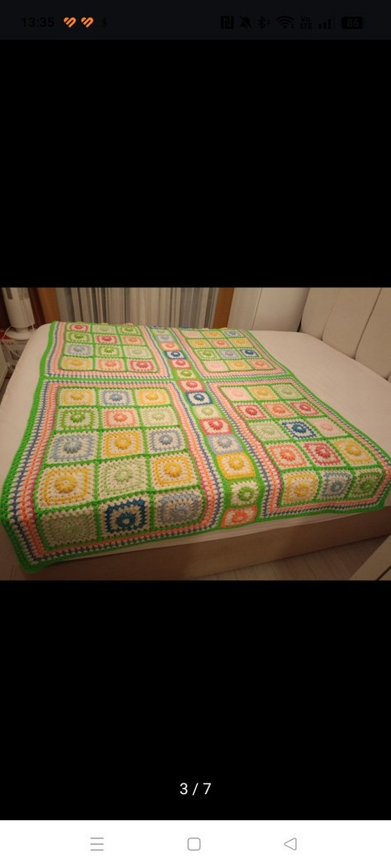 Pastel Renkli Kareli Örgü Battaniye - Görsel 3