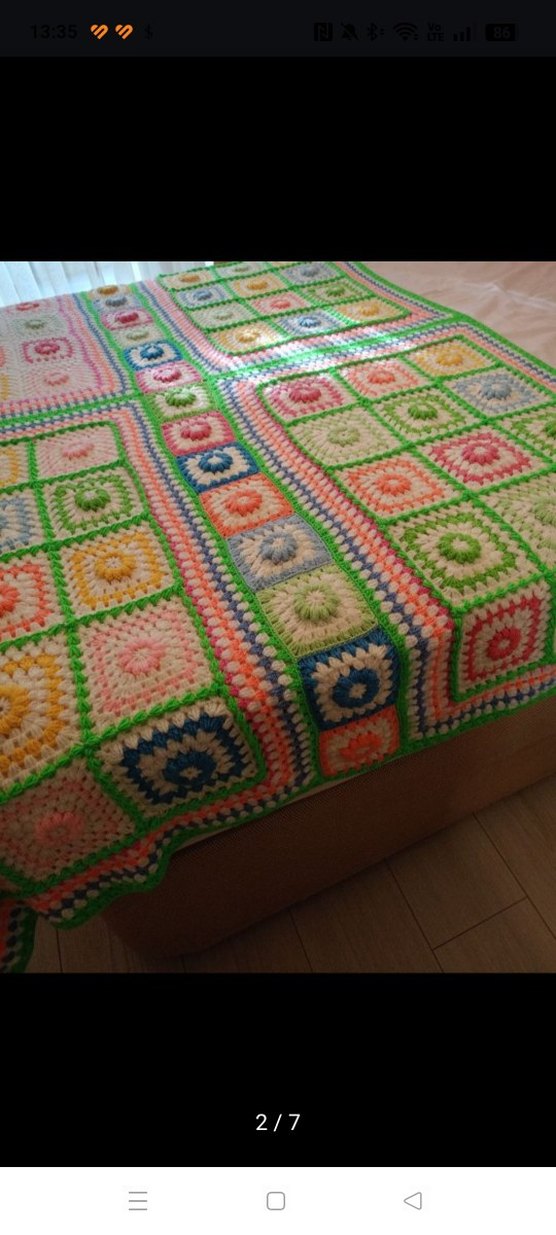 Pastel Renkli Kareli Örgü Battaniye - Görsel 2