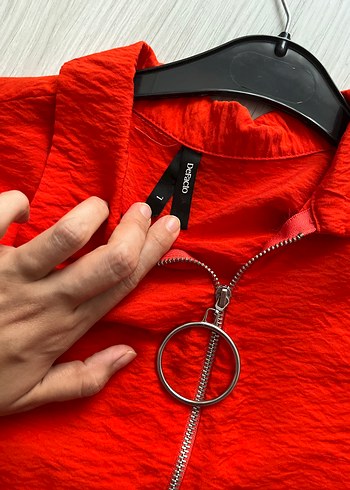 l Beden kırmızı Renk Kırmızı Uzun Kollu Fermuarlı Kadın Tunik