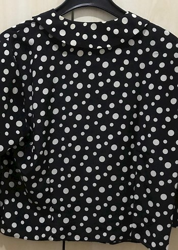 Siyah Beyaz Puantiyeli Pamuklu Gömlek - Görsel 4