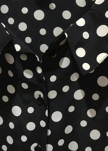 Siyah Beyaz Puantiyeli Pamuklu Gömlek - Görsel 2